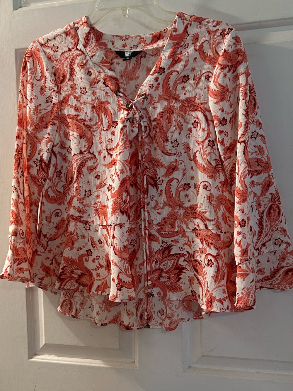 Lightweight Red Paisley Tie-Front Women's Blouse